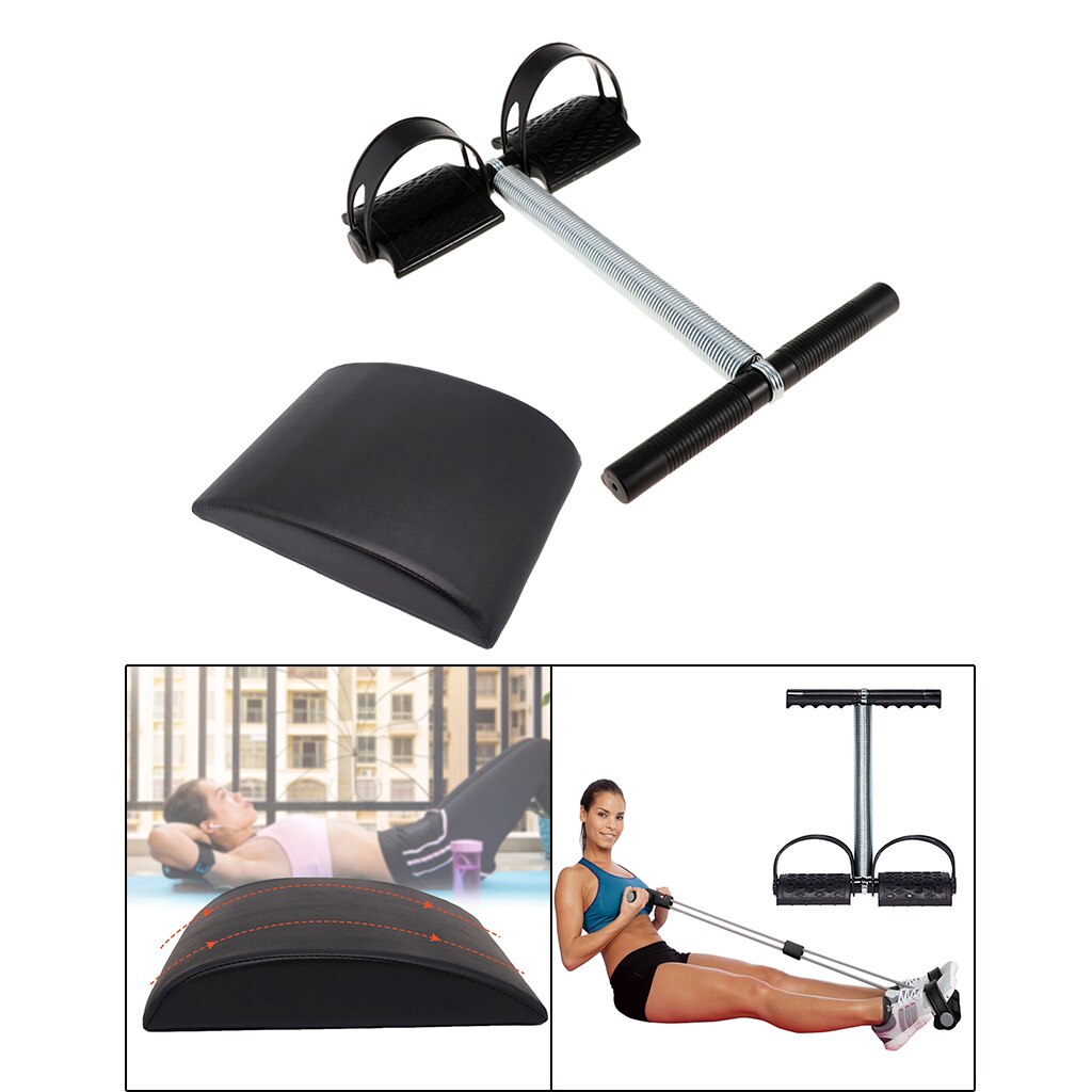 Fitness Mat Workout Sit Up Pull Rope Sit-up Foot Pedal Leg Exerciser Tummy Exerciser Trainer Sit Up Pull Equipment: Black
