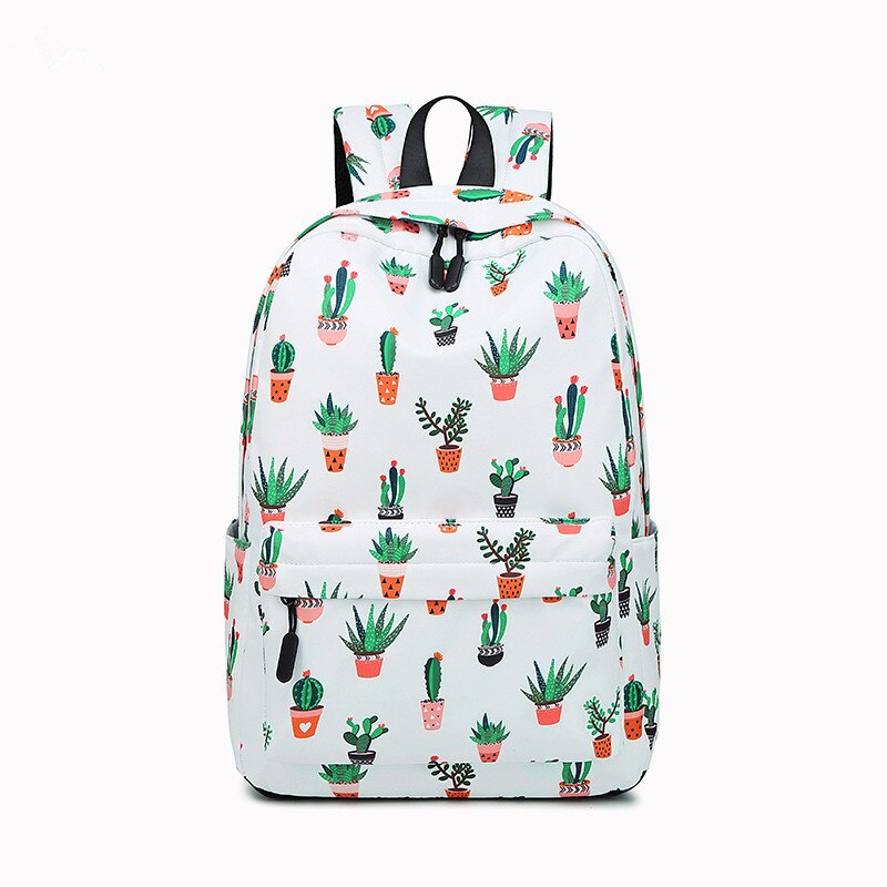 Fengdong skole rygsæk til teenagepige kaktus udskrivning bærbar rygsæk 15.6 studerende rygsæk skoletaske til piger børn bogtaske: Hvid