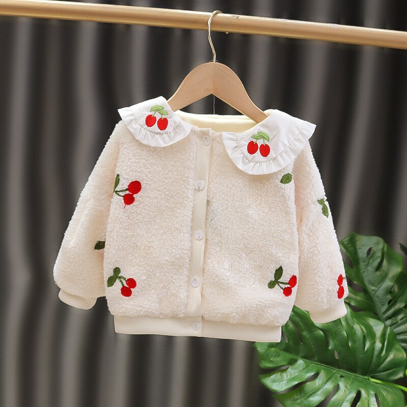 Baby Meisje Kleding Herfst En Winter Meisjes Plus Fleece Jas Babykleertjes Fruit Patroon Thicken Winddicht Vest Jas