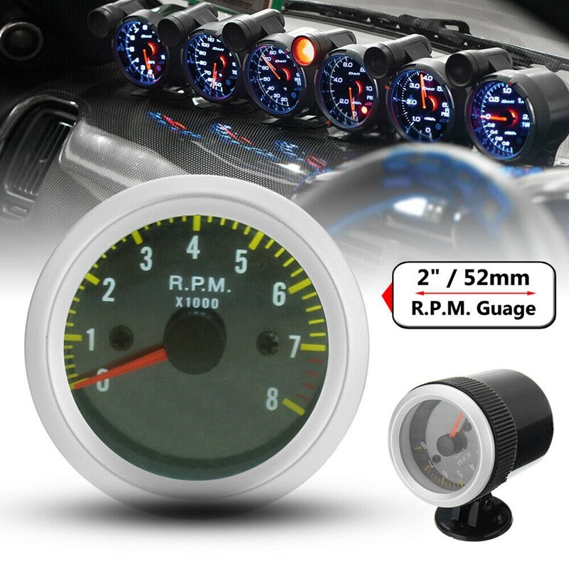 2 Inch 52MM Tachometer Gauge 0-8000 RPM for 4 6 8 Cylinder Engines 12V Vehicle