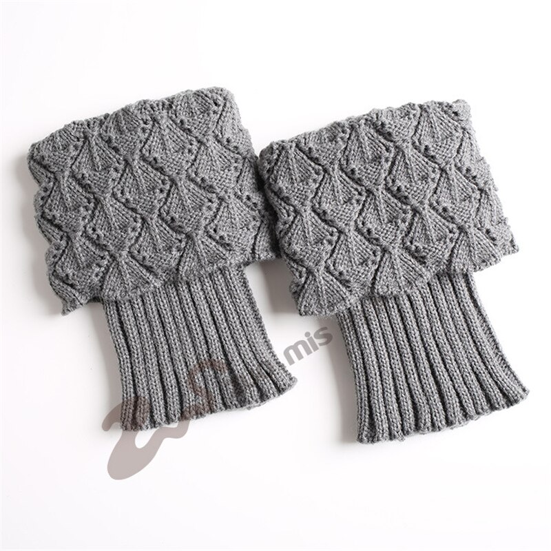 1 pair Women Autumn Winter Casual Leg Warmers Knitted Boot Cover Short Solid Color Socks Foot Warming Cover: light grey