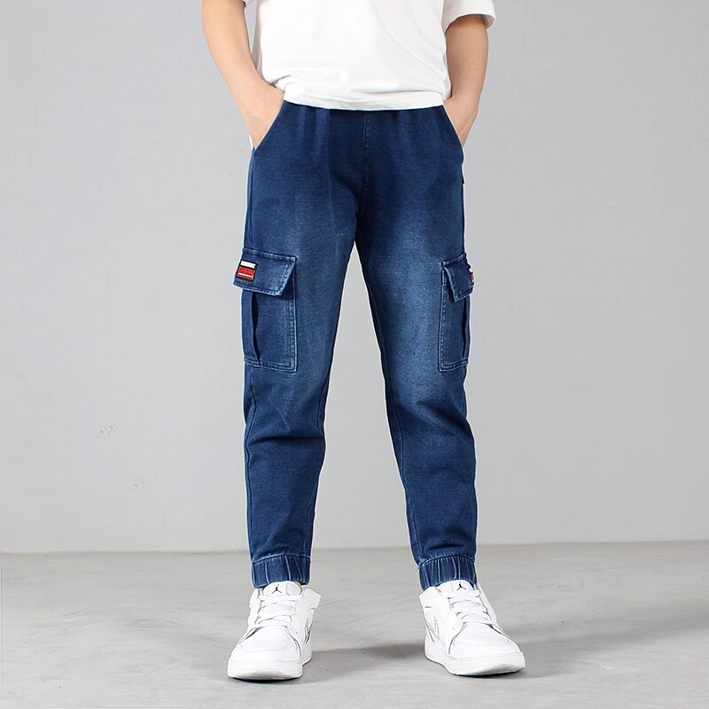 freundlicher Kausalen Jeans Hosen Frühling Herbst freundlicher betroffen Fracht Denim Hosen Hosen Für Jugendliche Jungen 110-160 CM Tragen cyf774: Blau / 150CM