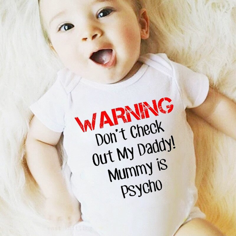 Newborn Baby Clothes Warning Print Romper Playsuit Sunsuit Outfits Infant Boys Girls Summer Rompers Costume White Outwear 0-24M