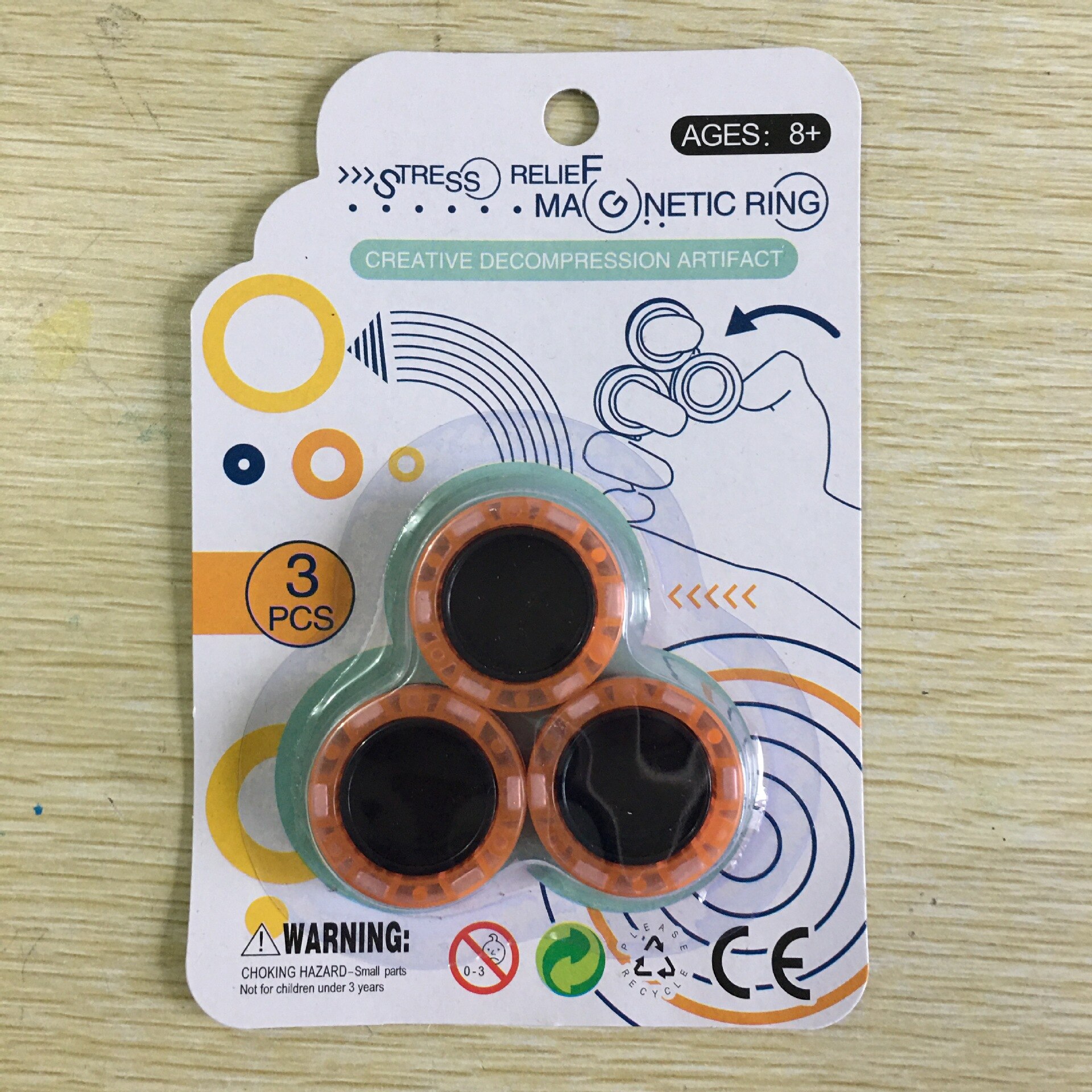 3Pcs Anti-Stress Magnetische Magie Ringe Entpacken Spielzeug Für Magier Trick Requisiten Dekompression Magie Trick Kleine Ornamente: Luminous orange