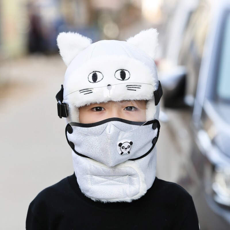 Earflap Pilot Hats and Goggles Trapper Bomber Hat Facemask Cap Bomber Hat with Full Face Ear Flap Children: C02