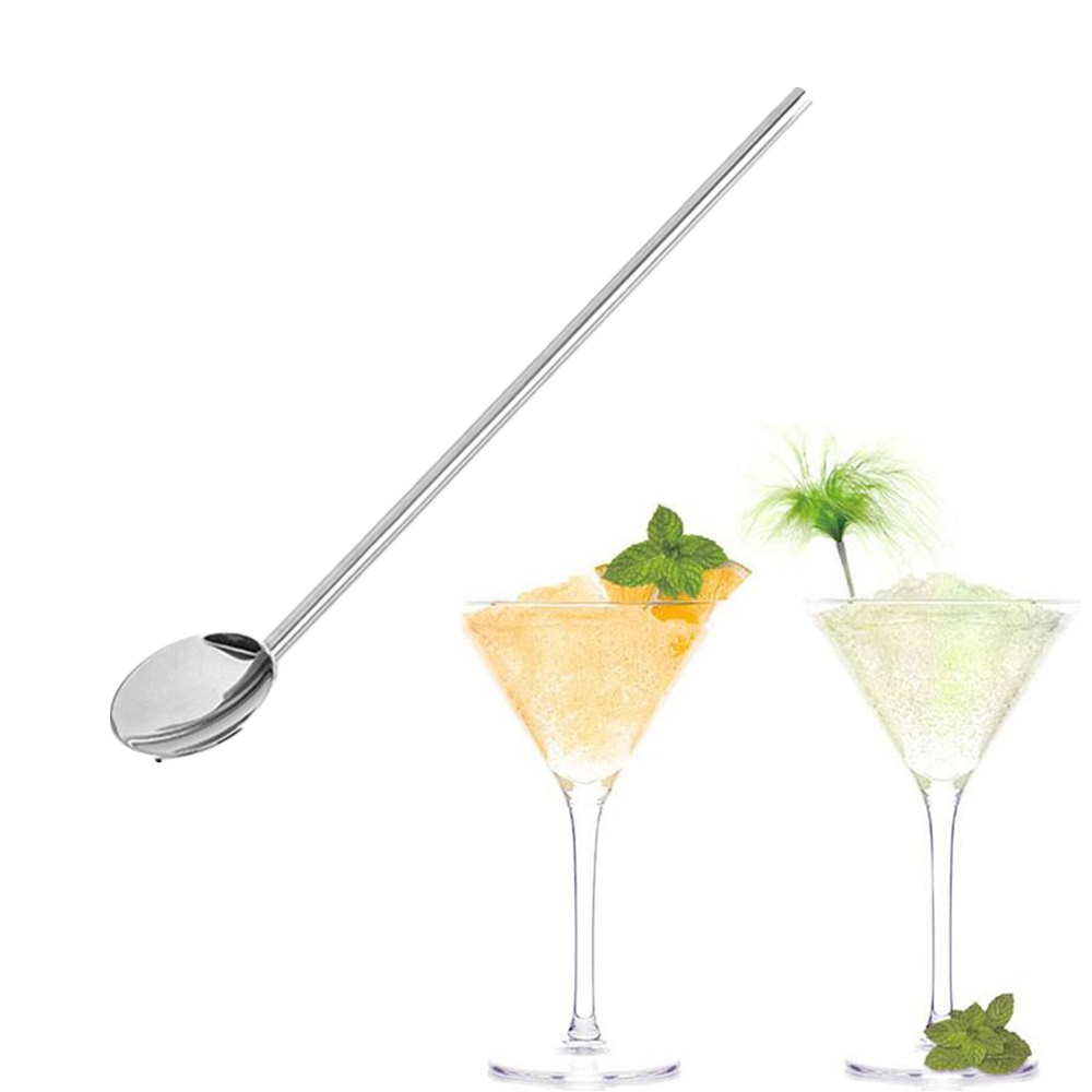 2 in1 blandningsskedar av rostfritt stål, halmsked formad bar tedropsked omrörningssked barverktyg bartenderverktyg @q