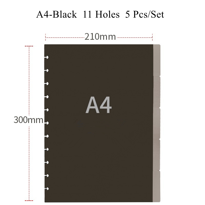 Separadores de índice coloridos de agujeros de seta A4/A5/B6, divisores de revistas, accesorios para cuadernos: A4-Black