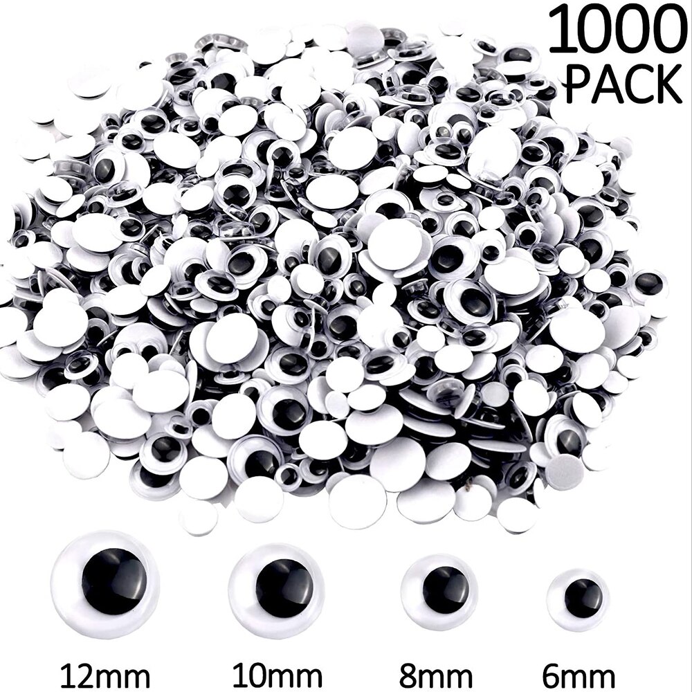 1000 Pcs Black Wiggle Googly Ogen Met Zelfklevende, 6Mm 8Mm 10 Mm 12Mm Gemengde Verpakking Scrapbooking Ambachten Speelgoed Pop Ogen