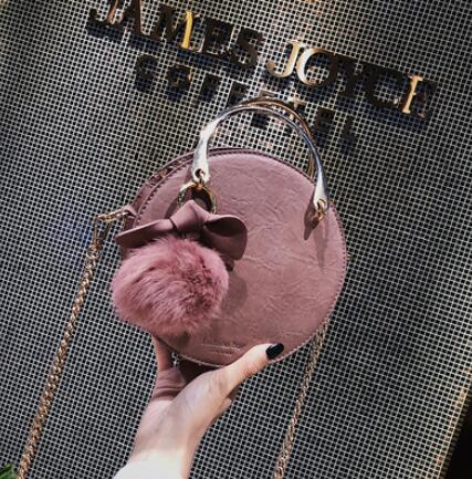 Damestas van pu-leer, dameshandtas van metaal, haarbalketting, schoudertas, messenger bag: Roze