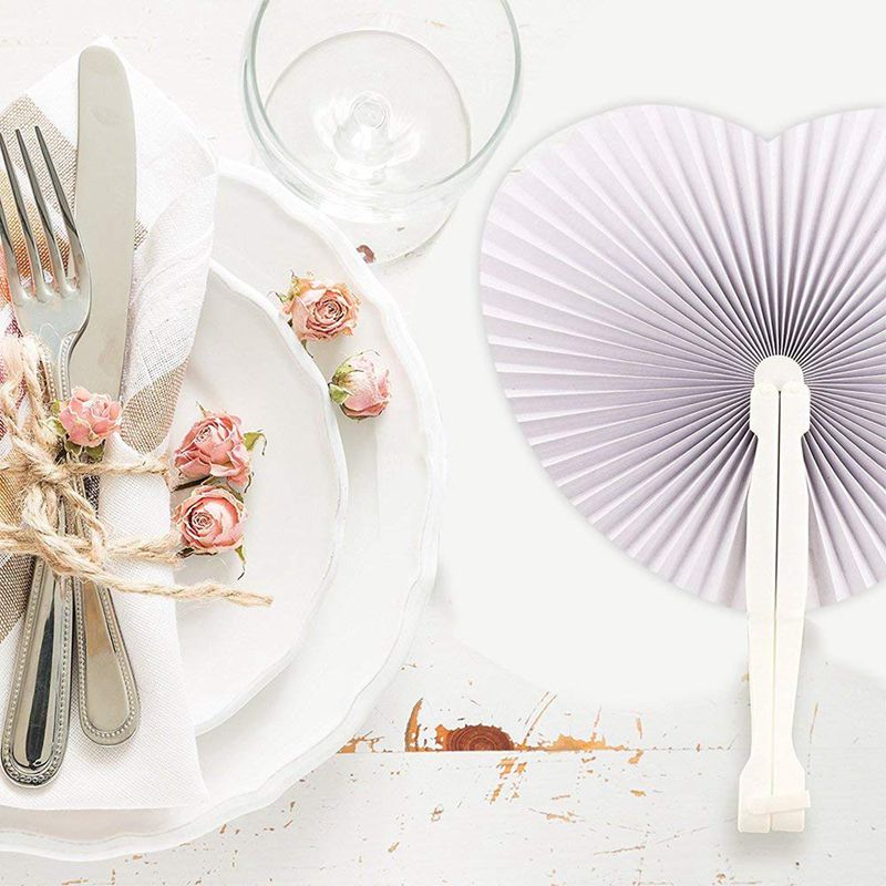36 Pcs White Wedding Fan - Fans for Ceremony Invitations Heart Shaped Folding - White Wedding Fan Paper Heart Gadgets for Wedd