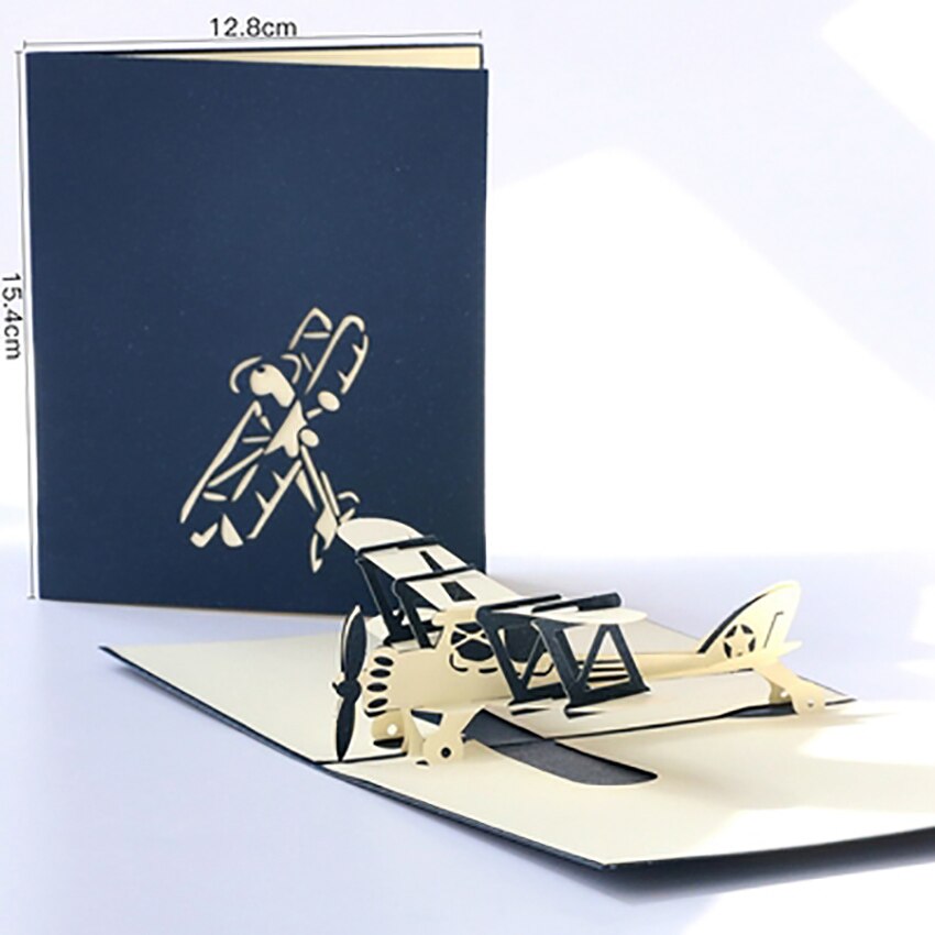Spiritz 3D Pop Up Greeting Cards Postcard Plane Model Handmade Origami Paper Craft Birthday Festival Business Card: Blue