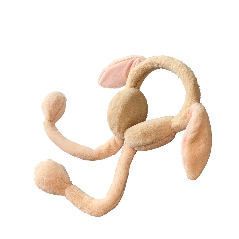 Protège-oreilles mobiles pliables avec oreille de lapin en hiver coupe-vent pour filles, protège-oreilles en peluche tricoté, oreilles de lapin poilu