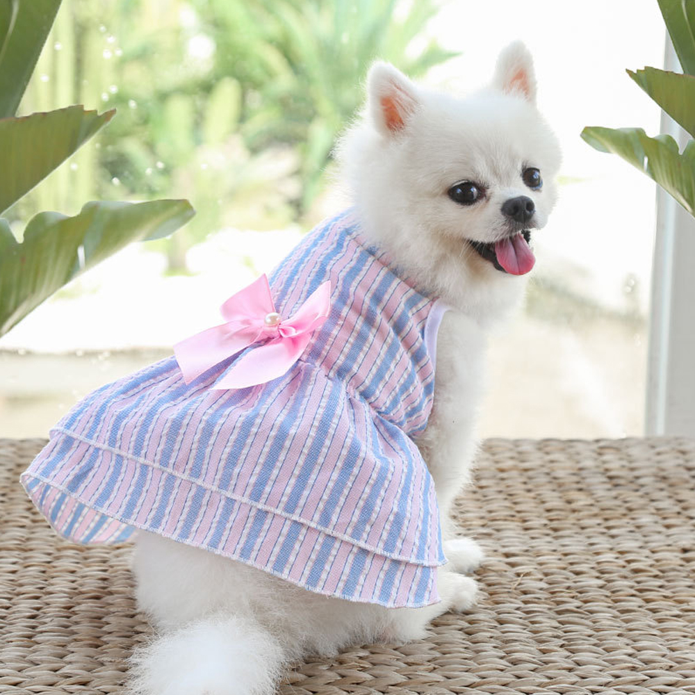 Pet Skirt Dogs And Cats Plaid Dress Skirt Bow Tie Skirt Dog Dress Cute Pet Clothing Pets Puppy Medium Large Dog: pink blue / XS bust 30cm
