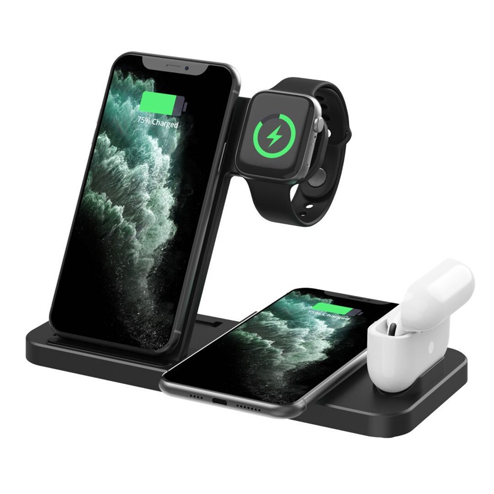 3 in 1 Schnelle Ladestation für AirPods 15W Qi Schnelle Drahtlose Ladegerät Für Apfel Uhr SE 6 5 4 3 2 iPhone 12 Profi 11 Samsung S20: 4 in 1 15W Schwarz