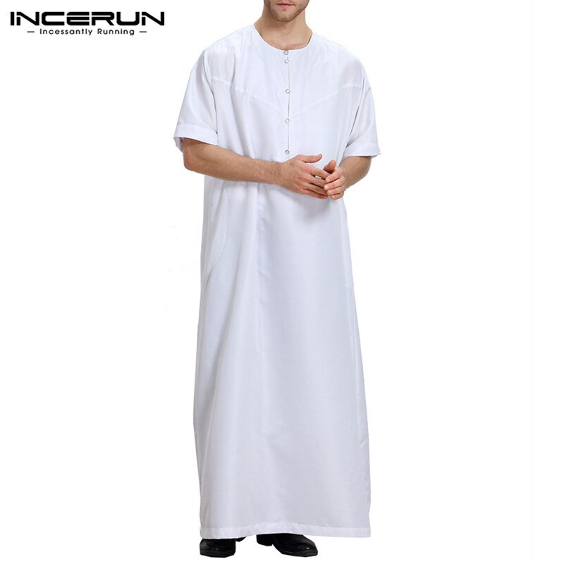 Plus size 5xl muslimsk arabisk tøj dubai mænd kjole thobes kortærmet afslappet morgenkåbe mellemøsten mænd islamisk muslim kaftan incerun: Hvid / Xxl