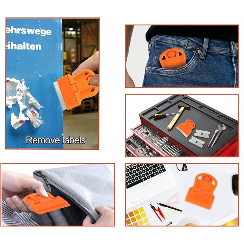 Mini Scrapers, Mini Plastic Handle Steel Blade Window Paint Scraper, Wallpaper Sticker Decal Residue Label Removal, Putty Knives