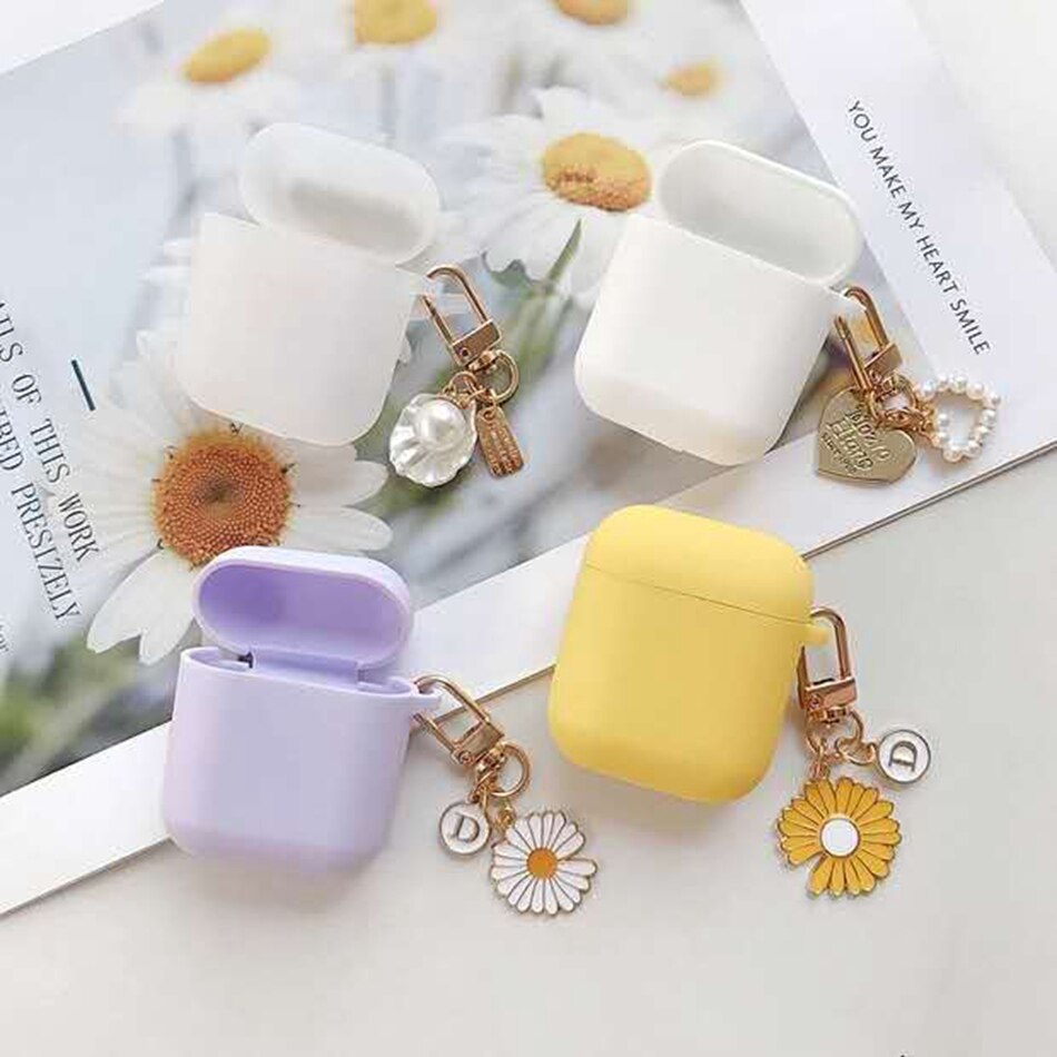 Per AirPods 2 Caso Corea del Simpatico Orso Del Fumetto di Caso di aria baccelli di lusso Fiore Portachiavi Auricolari In Silicone per il Caso di apple air baccelli copertura