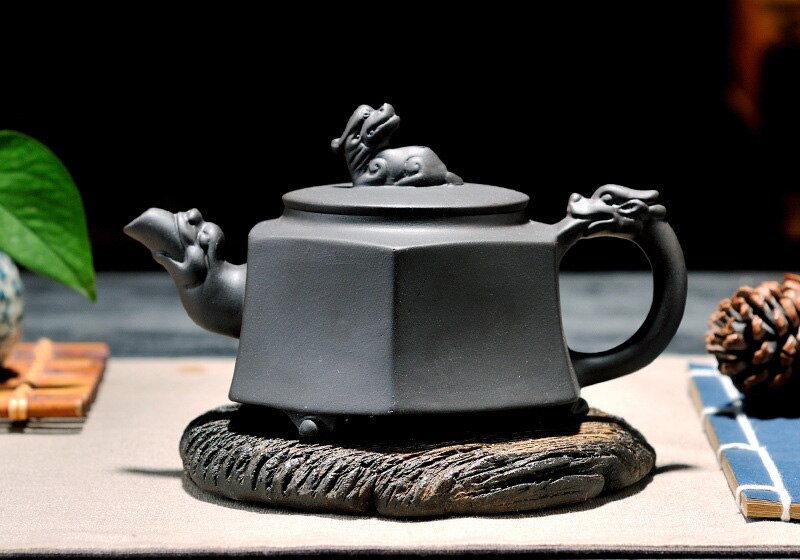 Hexagon Chinese Eenhoorn Paarse Klei Theepot, raditional Puer Thee Pot 320Ml Handgemaakte Klei Thee Set Waterkoker Kung Fu Theepot: 03