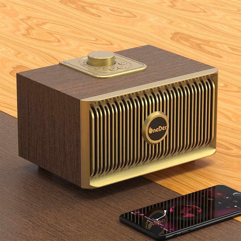 Bluetooth Speaker Retro Classic Wooden Super High Sound Boom Box Home Wireless Speaker Stand Furniture Desktop Sound Box: Black