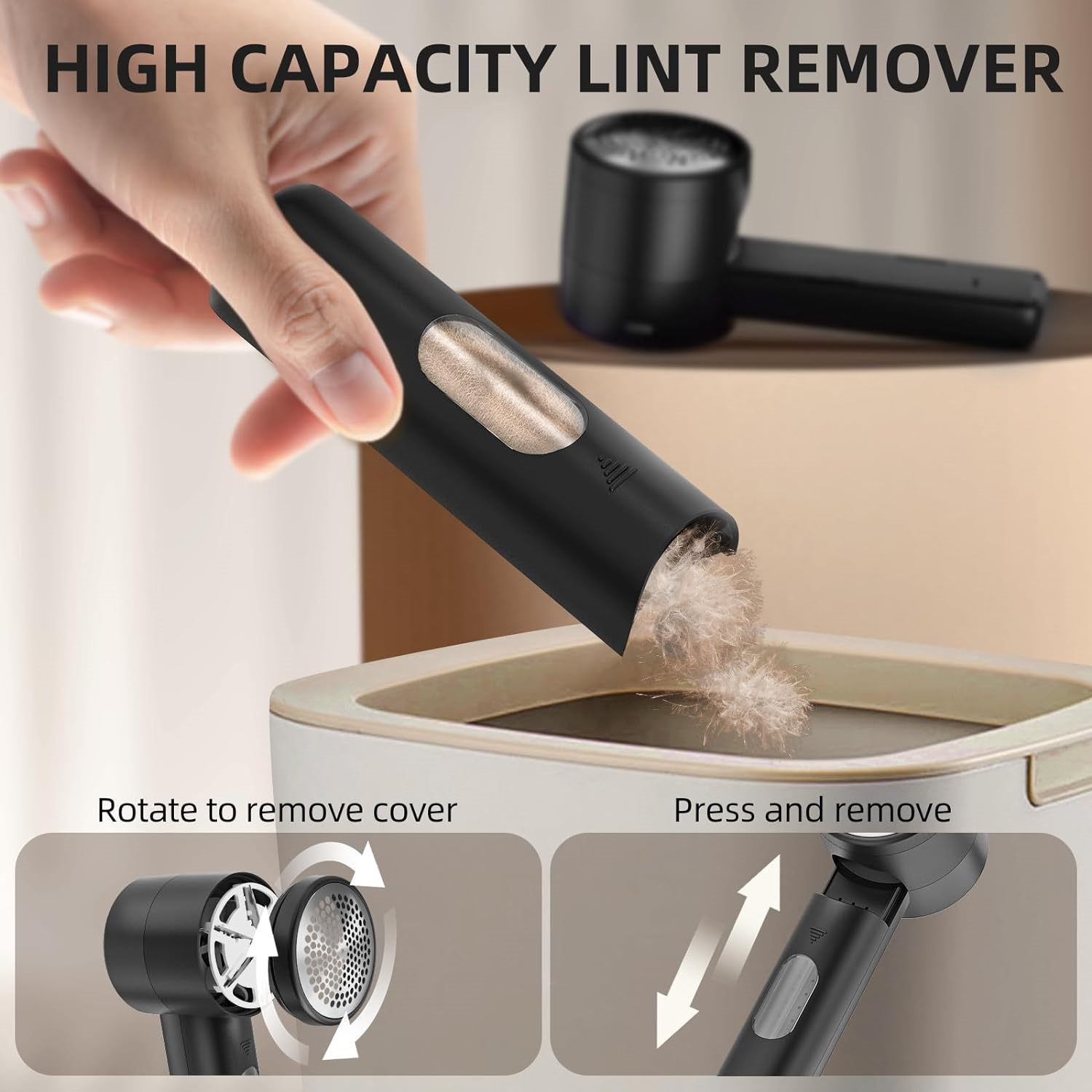 Fabric Shaver, Lint Remover Rechargeable, Electric Portable Sweater Defuzzer with 3 Speeds, 6 Leaf Blades, Digital LED Display