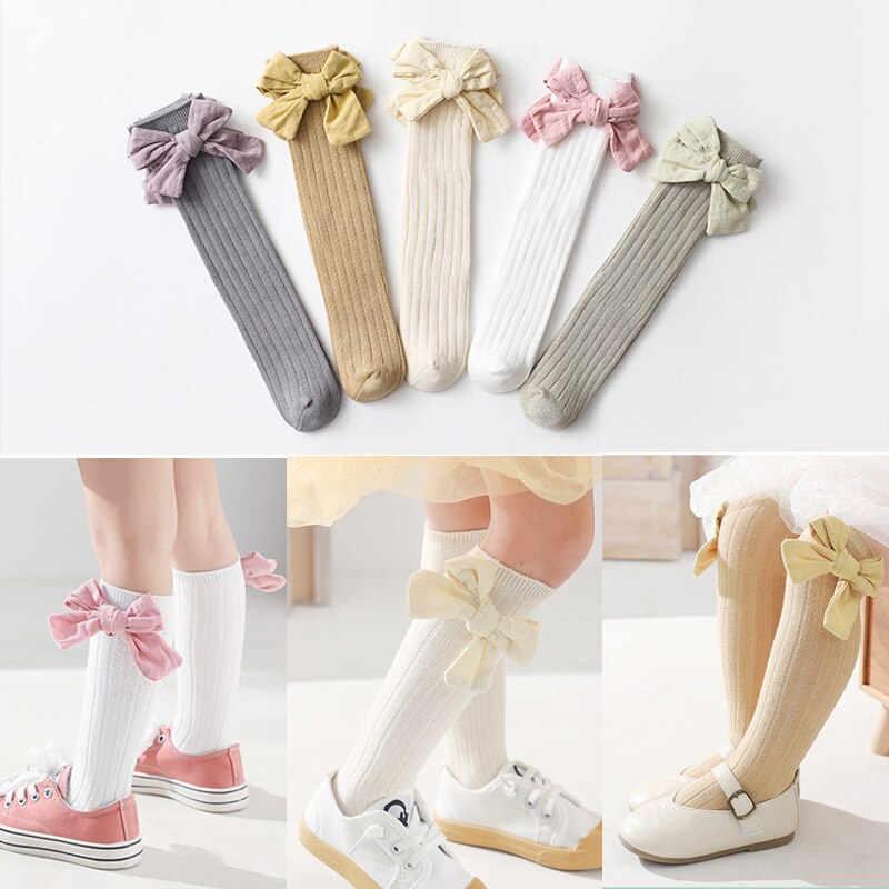 bambin filles chaussettes gros nœuds genou haute longue doux coton bébé chaussettes dénudées enfants chaussettes princesse Style