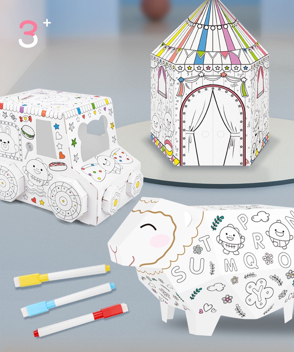 Casa de montaje de Graffiti pintada a mano DIY para niños, papel de Origami en 3D, juguetes para casa, juguetes interactivos educativos para bebés, juguetes de
