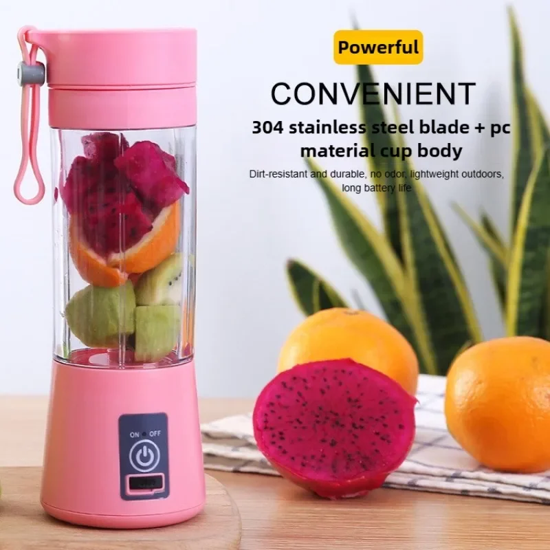 Mini licuadora portátil de 380ML para batidos y batidos, exprimidor de frutas de viaje recargable por USB, vaso de jugo para licuadora de frutas manual