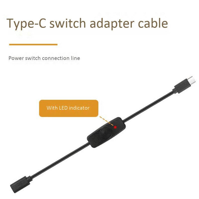 Power Switch USB Type C with Indicator Light Male to Female USB-C Extension Cable Switch for Raspberry Pi 4B