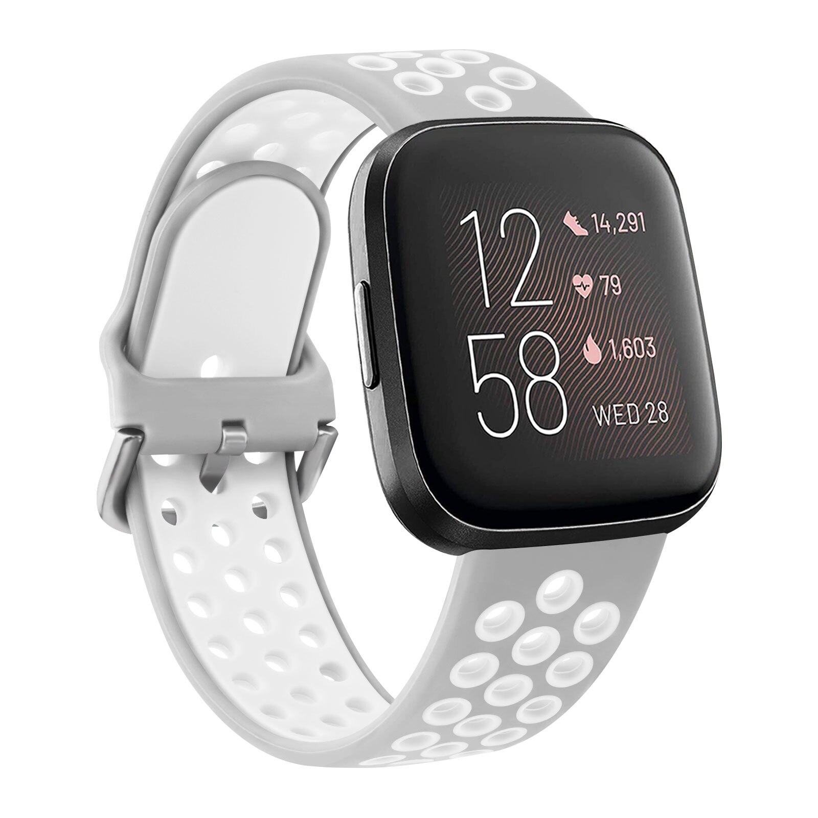 Doppel Farbe Silikon Band Für Fitbit Versa 2 Versa 1 Band Armbinde Schnalle Atmungsaktiv Armbinde Für Fitbit Versa Lite Correa: grau Weiß / Größe S