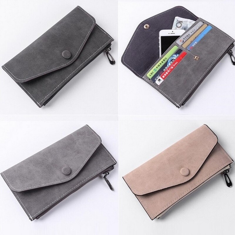 ¡Novedad de ! Cartera larga para mujer, bolsa informal fina con cremallera, cartera monedero largo de piel de PU para mujer, tarjetero