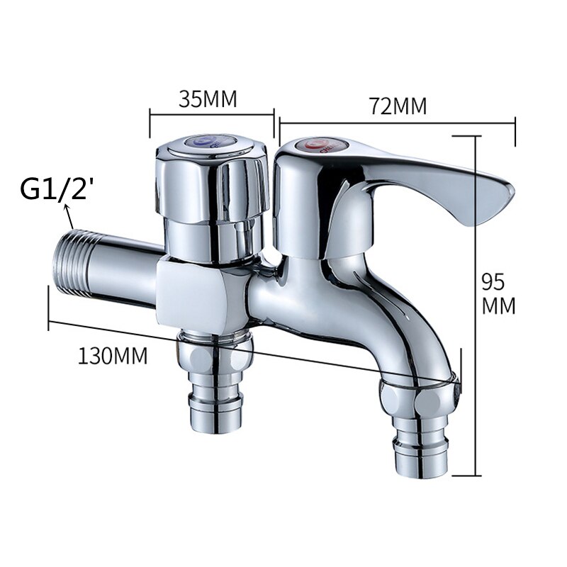 1pc Multi-function Faucet Double Faucet Quick Open Single Cold Bibcocks G1/2' Washing Machine Tap: D