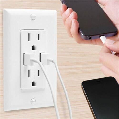 Outlet with USB Charger 4.2A socket Dual Duplex Receptacle 15-Amp w/ wall plate
