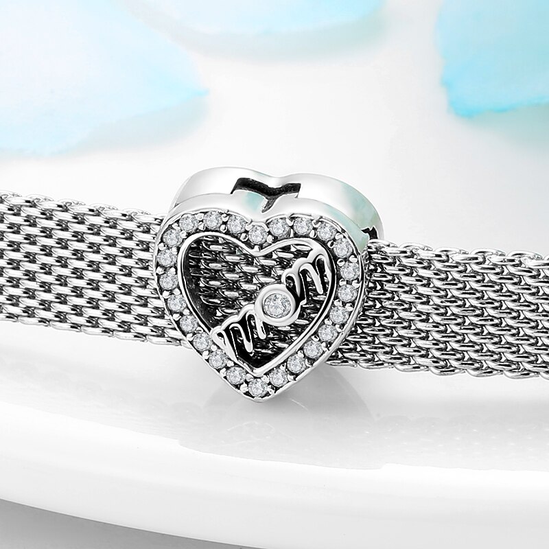 Di alta Qualità 925 In Argento Sterling Cuore Rotondo monther Amore Pendenti E Ciondoli Pinze Misura Branelli Originale Riflessione Braccialetti FAI DA TE Gioielleria Raffinata: PR0038