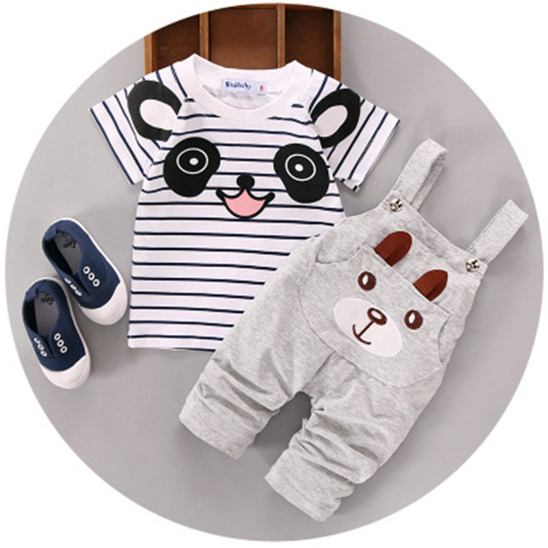 Cartoon Beer Baby Boy Meisje Kleding Sets Wit Tops T-shirt + Tuinbroek Bib Broek 2 Stuks Sets Casual Katoen Kinderen outfits