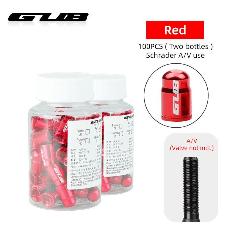 GUB 50/100 sztuk F/V/V zawór rowerowy ze stopu pokrywa Presta Schrader sutek Cap CNC obrabiane ze stopu anodowane w stylu rustykalnym darmowa: Schrader Red 100PCS