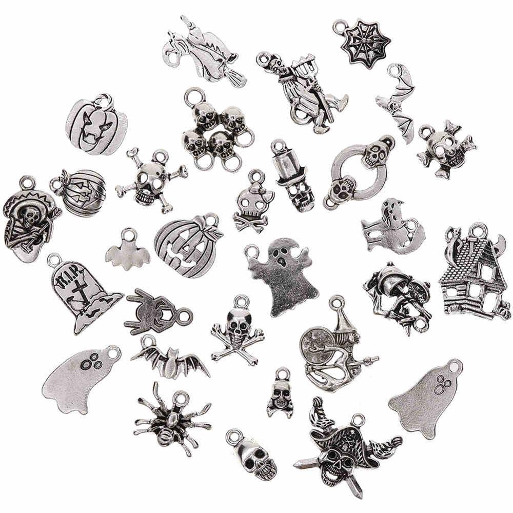 30 stks/set Halloween Charms-Bat, Pompoen lantaarn, Spider, Heks, Schedel, cat Charms hanger Craft Supplies Hangers voor DIY #281884: Default Title