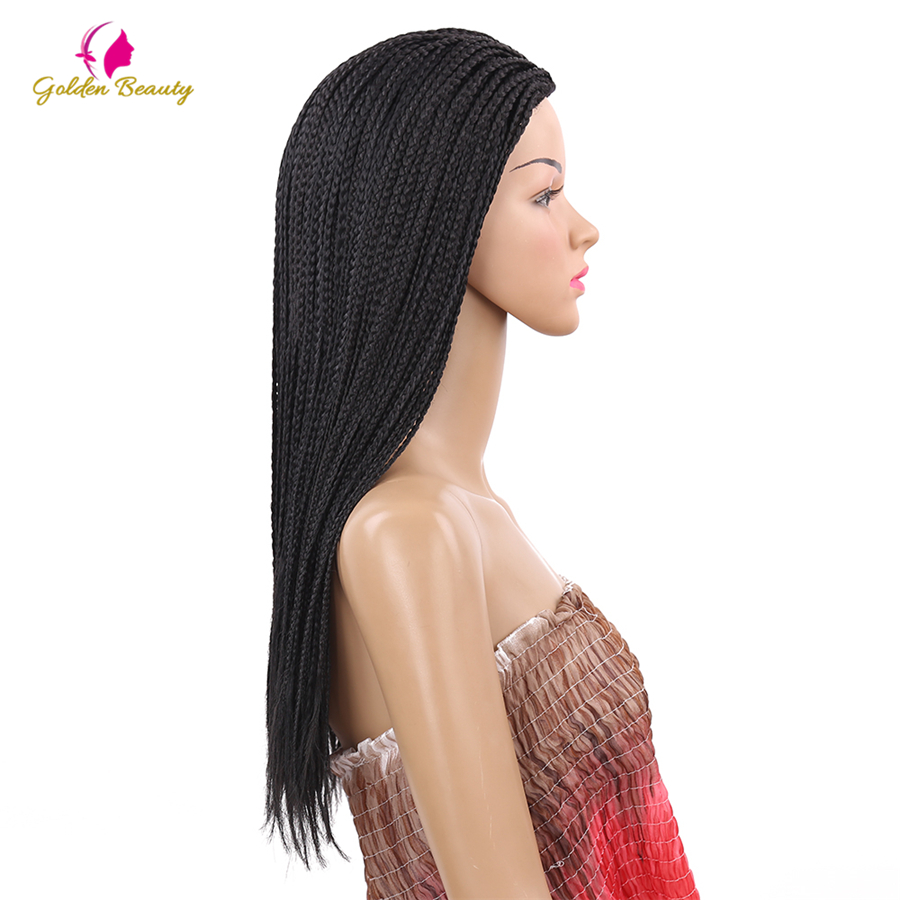 Golden Beauty 22inch Long Braided African Wig Box Braids Wig Natural Black Synthetic Braiding Hair Wig for Black Women