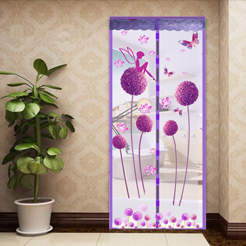 Style d'été fermeture maille moustiquaire écrans de fenêtre rideau Anti moustique magnétique Tulle rideau de douche porte écran: Dandelion purple / 90x210cm