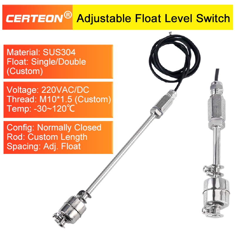 304 Stainless Steel Adjustable Float Switch Water Level Sensor Liquid Controller for Tank & Water Tower