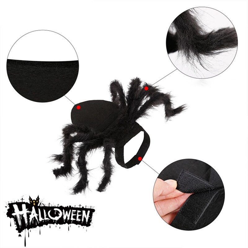 Halloween Huisdier Spider Kleding Puppy Pluche Spider Cosplay Kostuum Voor Honden Katten Party Cosplay Grappige Outfit Simulatie Zwarte Spin