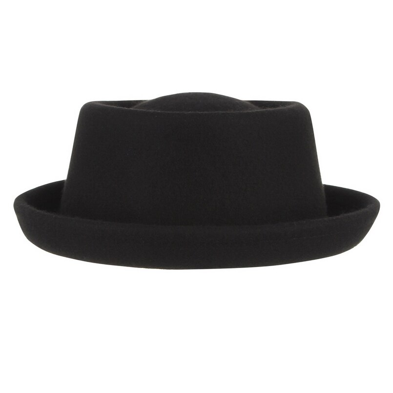 GEMVIE Classic 100% Wool Soft Felt Pork Pie Hat Fedora For Men Women Autumn Winter Wool Hat Curved Brim: black