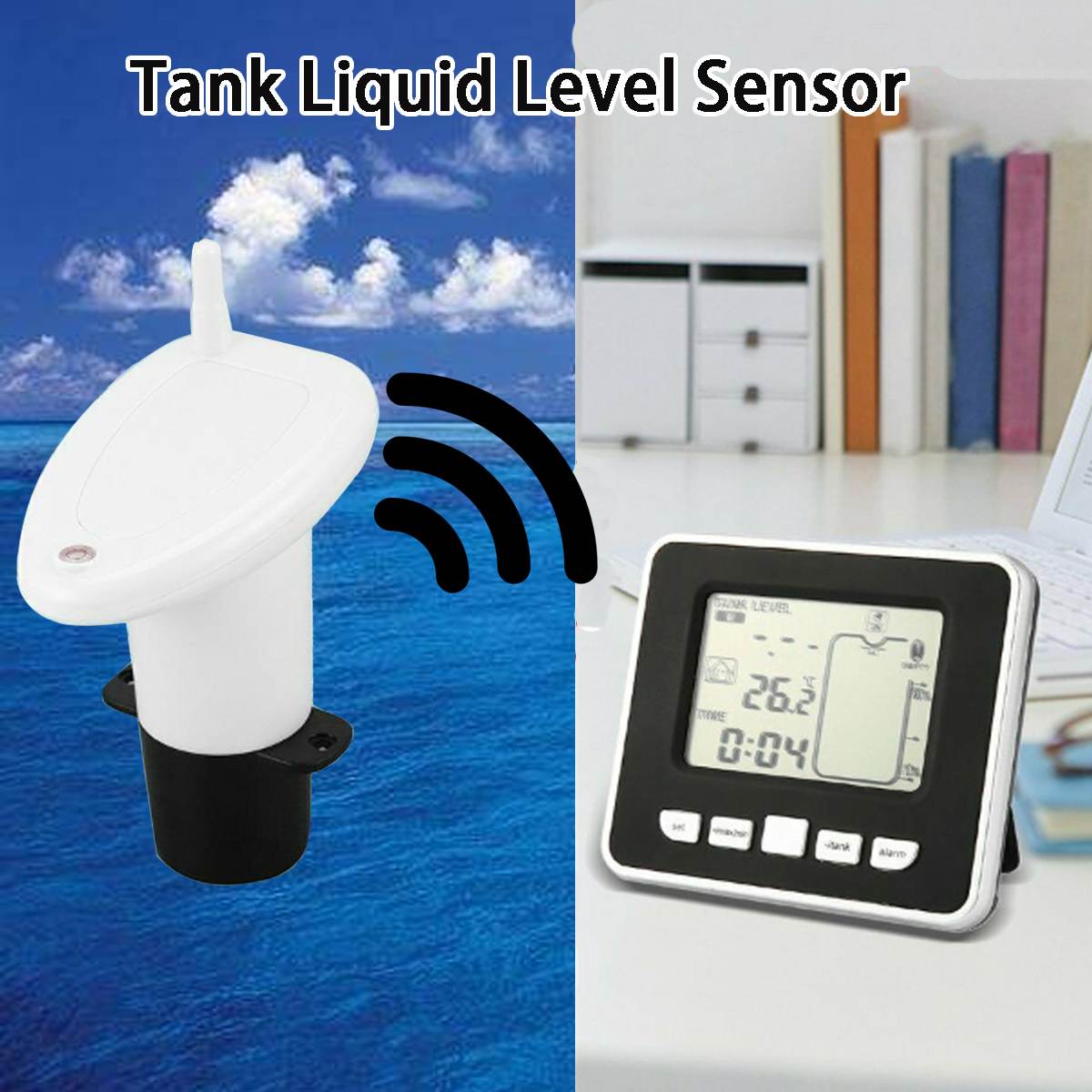Drahtlose Ultraschall Wasser Tank Flüssigkeit Tiefe Level Meter Flow Sensor Monitor mit 3,5 Zoll LCD Temperatur Display Messung Werkzeug