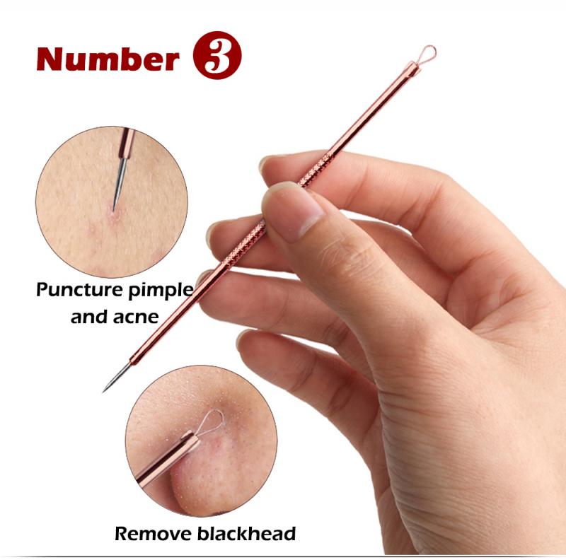 4pc Rose Gold Blackhead Pimple Needles Acne Extractor Remover Blemish Treatments Beauty Cleaning Pore Facial Skin Care Tool