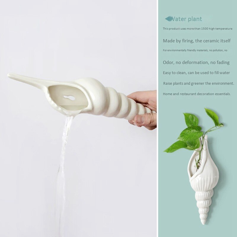 Modern White Ceramic Sea Shell Conch Flower Vase Wall Hanging Home Decor Living Room Background Wall Decorated Vase Style 3