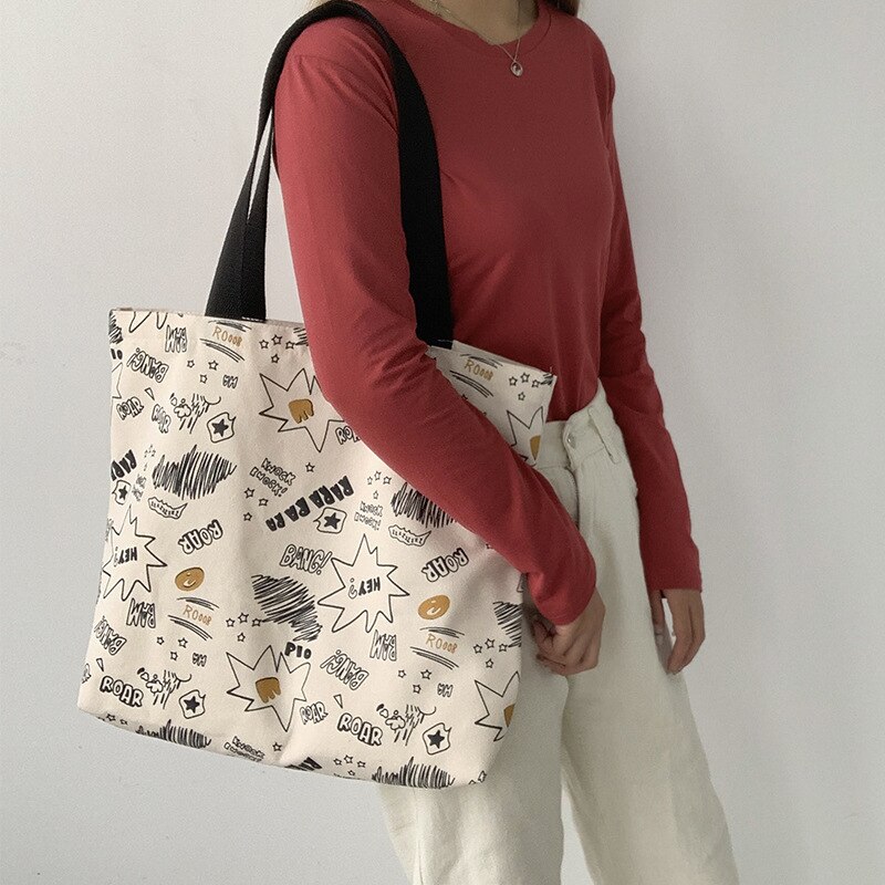 Grote Capaciteit Canvas Tas Vrouwen Enkele Schouder Japanse Draagtas Harajuku College Student Tas Boodschappentas Ins