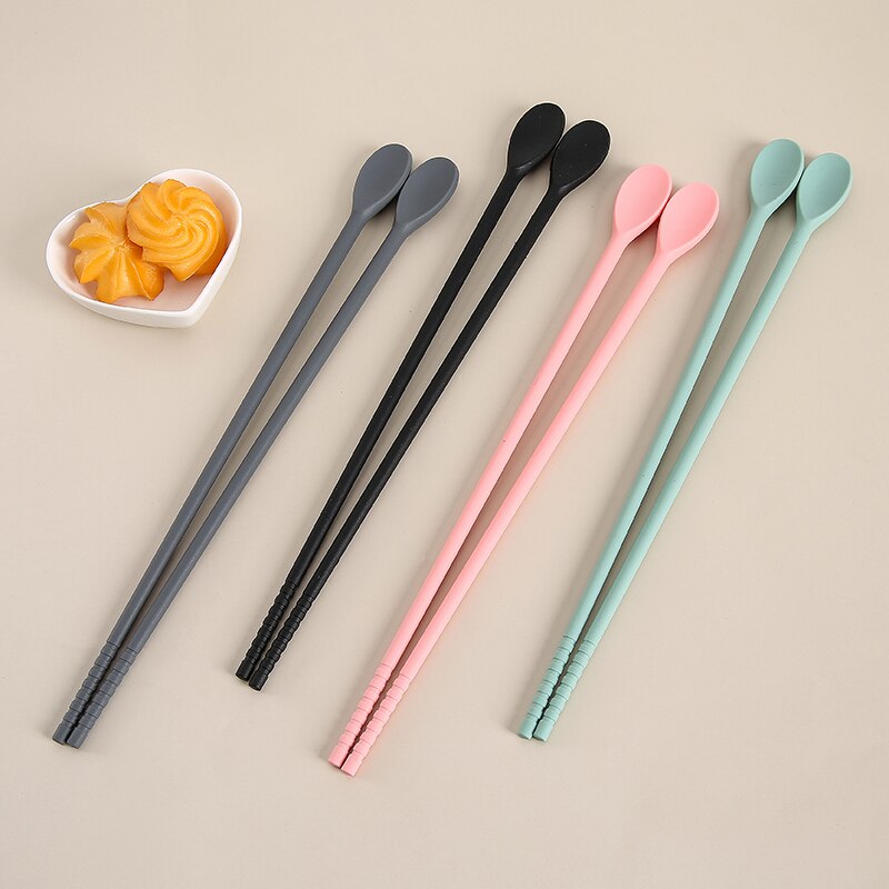 Palillos chinos de silicona de doble uso, cuchara mezcladora para cócteles, palillo japonés para comer comida de China, vajilla de mesa para el hogar y la cocina