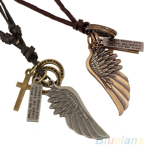 Antieke Vintage Angel Wing Heren Lederen Ketting Charms Hangers 1SX2