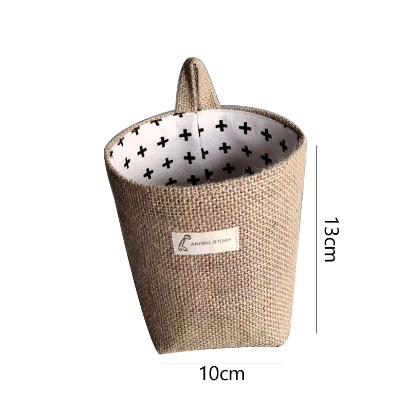 Hanging Storage Basket Jute Cotton Linen Pocket Storage Box Small Sack Sundries Organizer Cosmetic Organizer Home Decor: As picture9