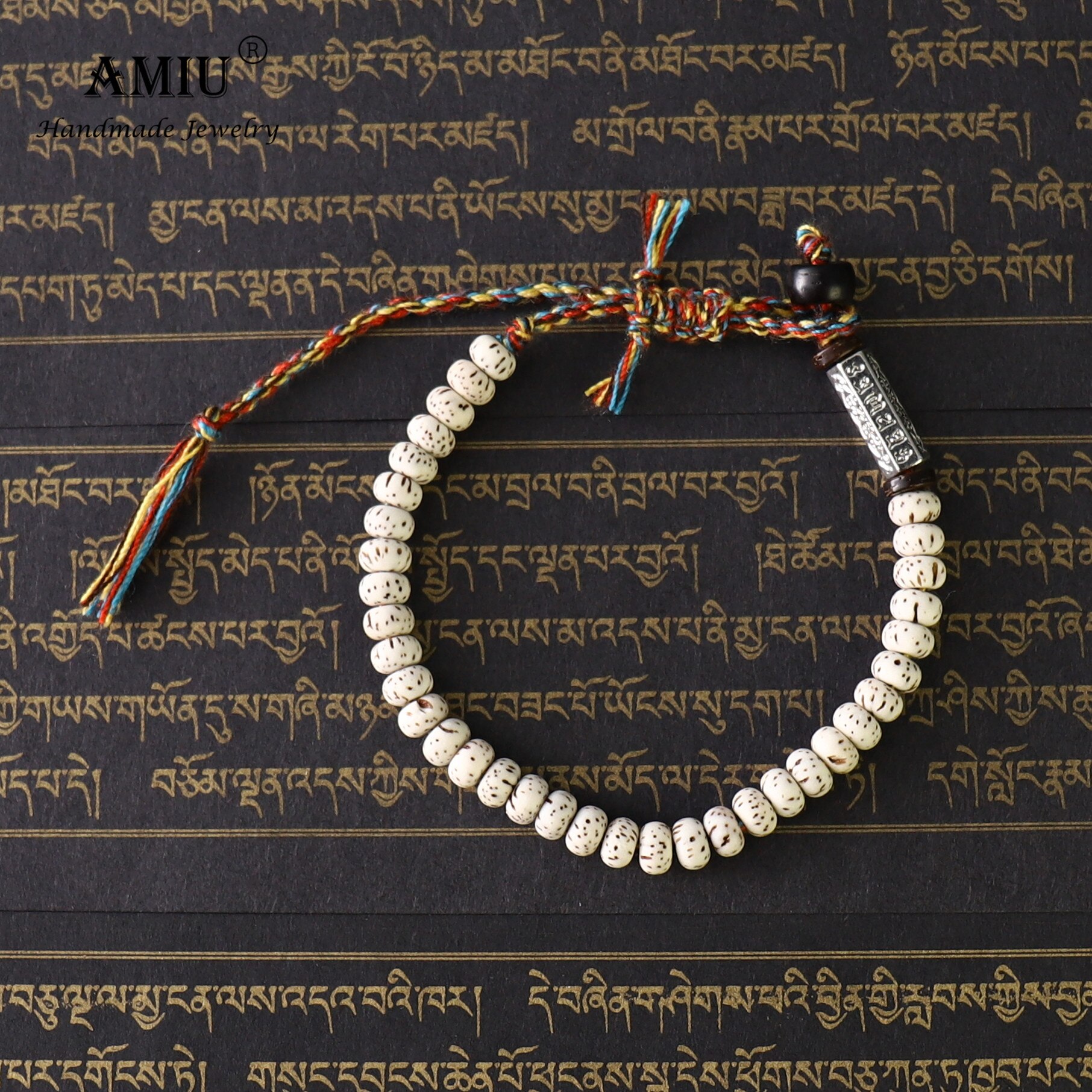 AMIU Tibetischen buddhistischen Geflochtene Baumwolle Gewinde Glück Knoten Armbinde Natürliche Bodhi Perlen Geschnitzt Amulett Handgemachte Armbinde Für Männer