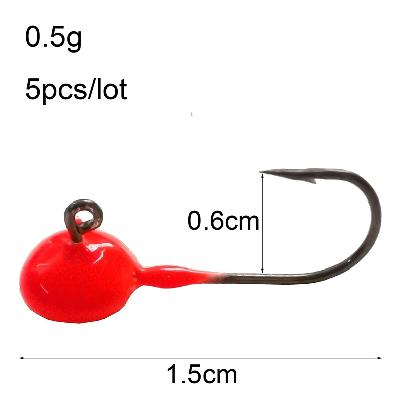 5 Pcs/Lot Mini tête de gabarit de plomb exposée 0.5g 0.7g 1.1g crochet barbelé leurre souple hameçon crochet de pêche sur glace hiver matériel de pêche: 0.5g-red